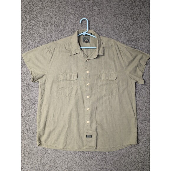 Vintage Dockers Authentic Mens Linen Blend Shirt XL Green Short Sleeve Button Up - Picture 1 of 13